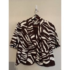 Peter Nygard Zebra Print Short Sleeve Jacket Women's Size 20, Brown and Cream